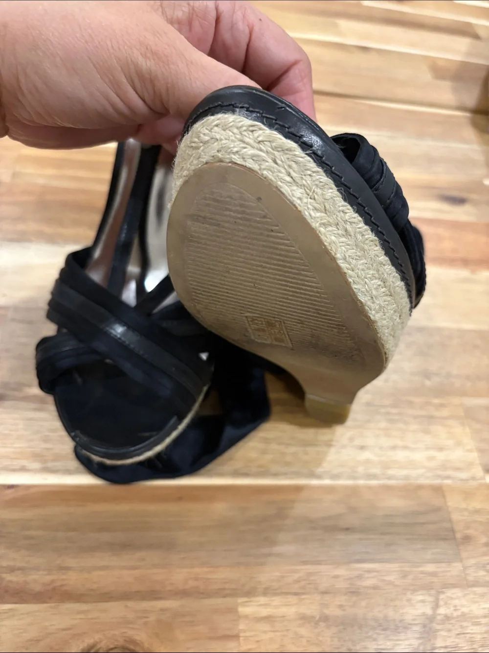 Guess Black Satin Crisscross Wedge Sandals